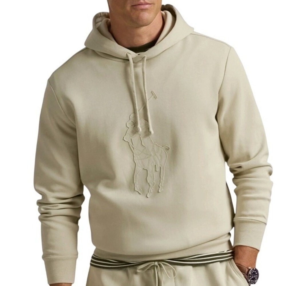 NEW Polo Ralph Lauren Hoodie Mens 2XLT Beige Big Pony Embroidered Sweatshirt